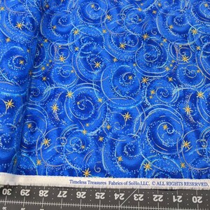 Dragonfly Night Line JUST Sky With Metallic Swirls and Stars high quality quilting cotton from the bolt image 1