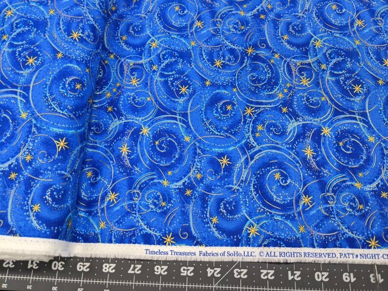 Dragonfly Night Line JUST Sky With Metallic Swirls and Stars high quality quilting cotton from the bolt image 1