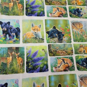Mountain Sunrise Blocks - Digitally printed- Fox Bear Deer Hummingbird Flowers - high quality quilting cotton from the bolt