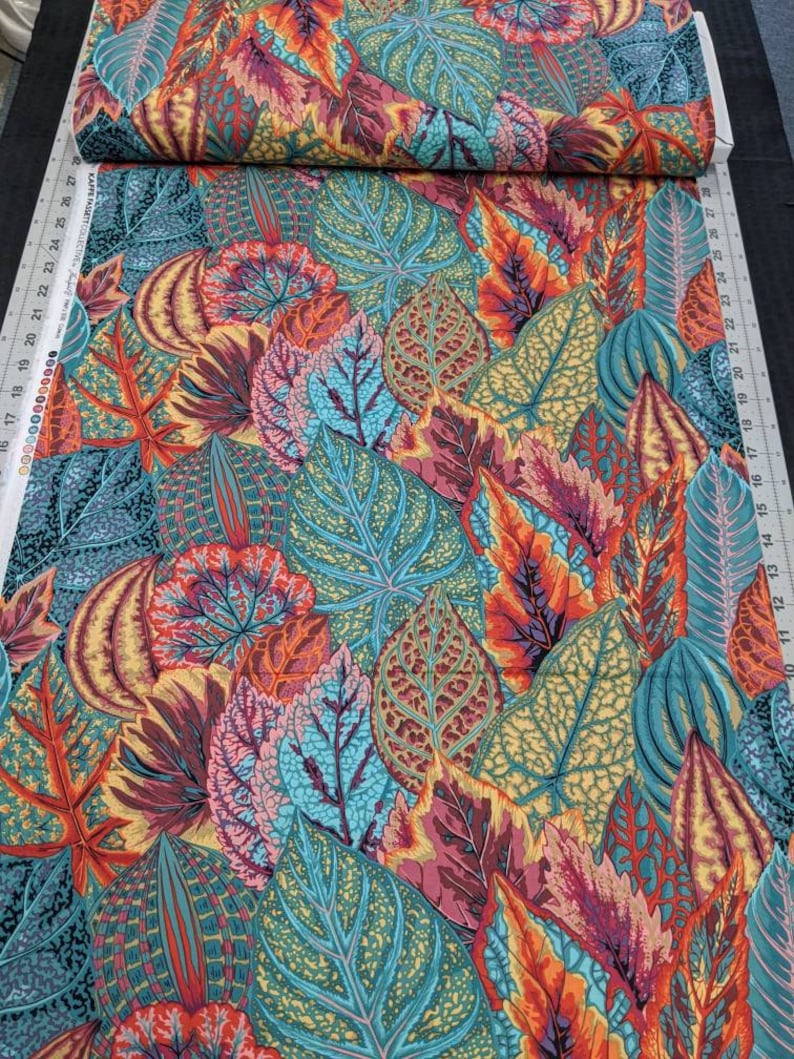 Beautiful Quilt Fabric from the bolt Coleus Teal by Philip Jacobs for Kaffe Fassett Collective