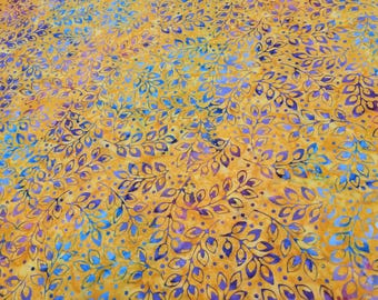 Purple Blue Leaves on Orange Batik -  high quality quilting cotton from the bolt