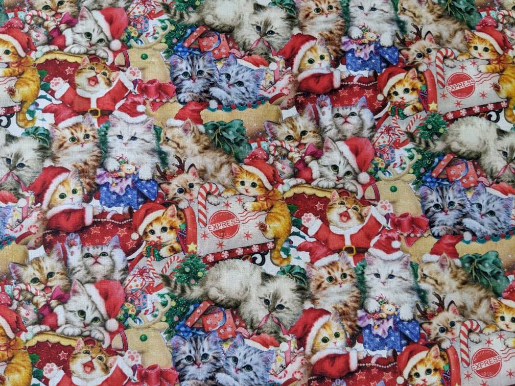 Kitten Christmas packed cats Beautiful Quilt Cotton from | Etsy