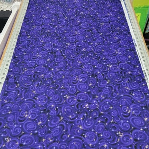 Stargazers Violet Purple -  night sky with gold metallic stars - High Quality Cotton Fabric from the bolt