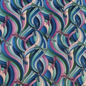 Reflections waves and dragonflies blue purple teal 5593 - high quality quilting cotton from the bolt