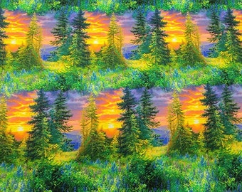 Mountain Sunrise Blocks - Sky Trees - Digitally printed-  - high quality quilting cotton from the bolt
