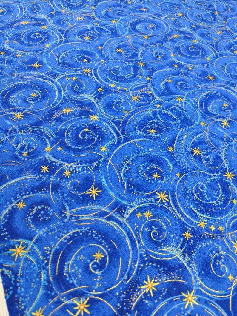 Dragonfly Night Line JUST Sky With Metallic Swirls and Stars high quality quilting cotton from the bolt image 2