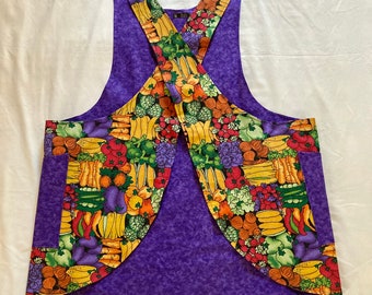 Vegetable garden, plus size 2X/3X, cross-back fully lined apron