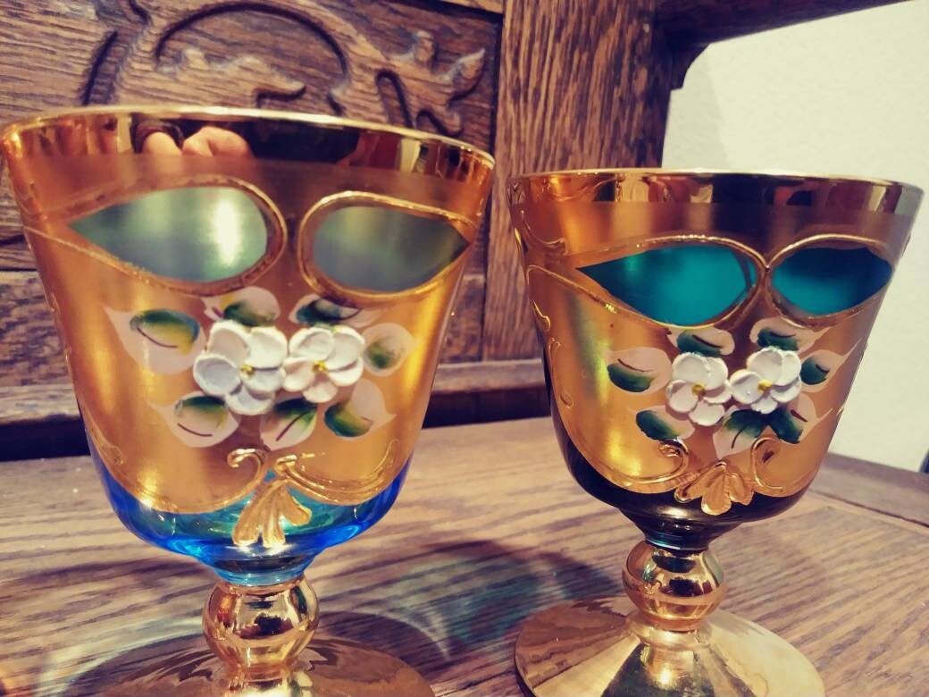murano wine glasses gold