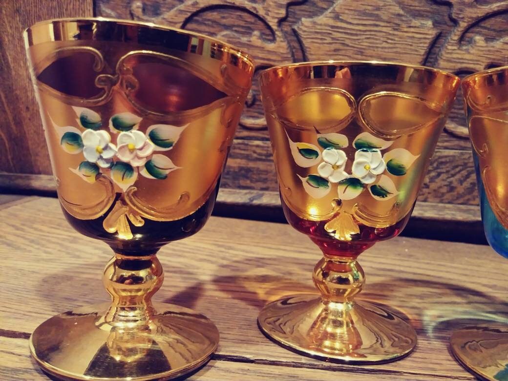 Italian Murano Wine Glasses Tre Fuochi Set of Four Etsy