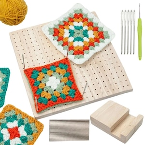 Amfrpar Tablero de Bloqueo Ganchillo Tabla Granny Crochet Tabla de Bloqueo  Madera Para Crochet con Alfileres 20 Piezas Alfileres de Acero Inoxidable y  5 Agujas para Tejer Ganchillo Granny Squares : 