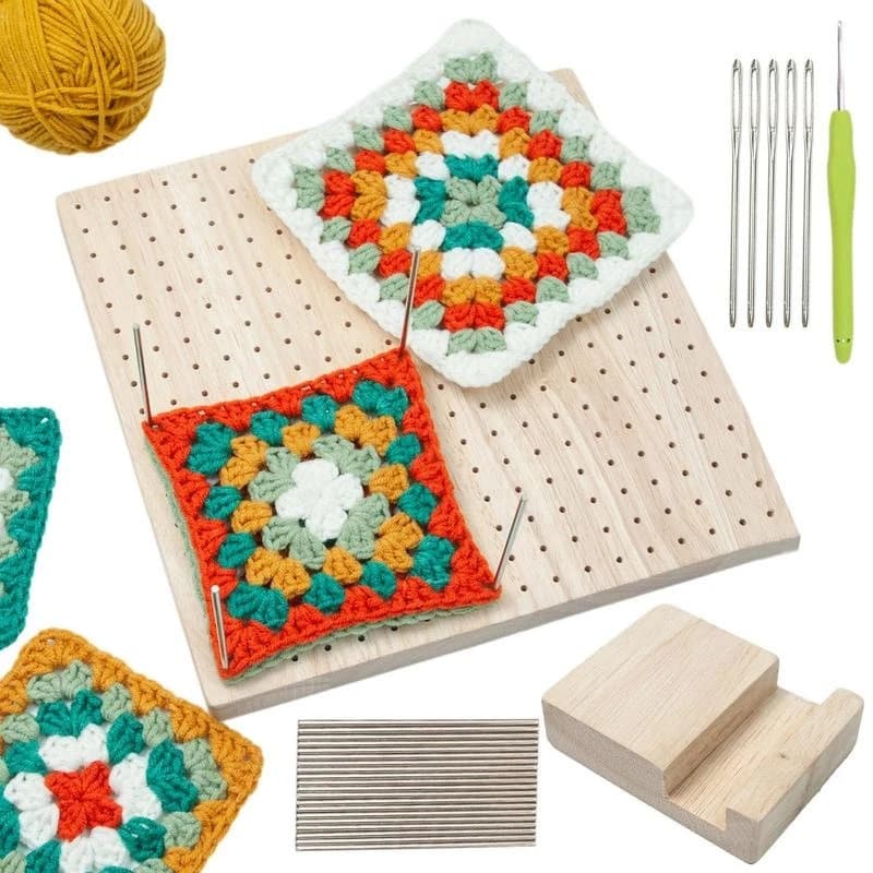 15.5*15.5 Inches Crochet Blocking Board with 30 Pins, Bamboo Blocking Mats  for Knitting & Crochet Projects, Gift for Granny Squares Lovers, Beginners  : : Home