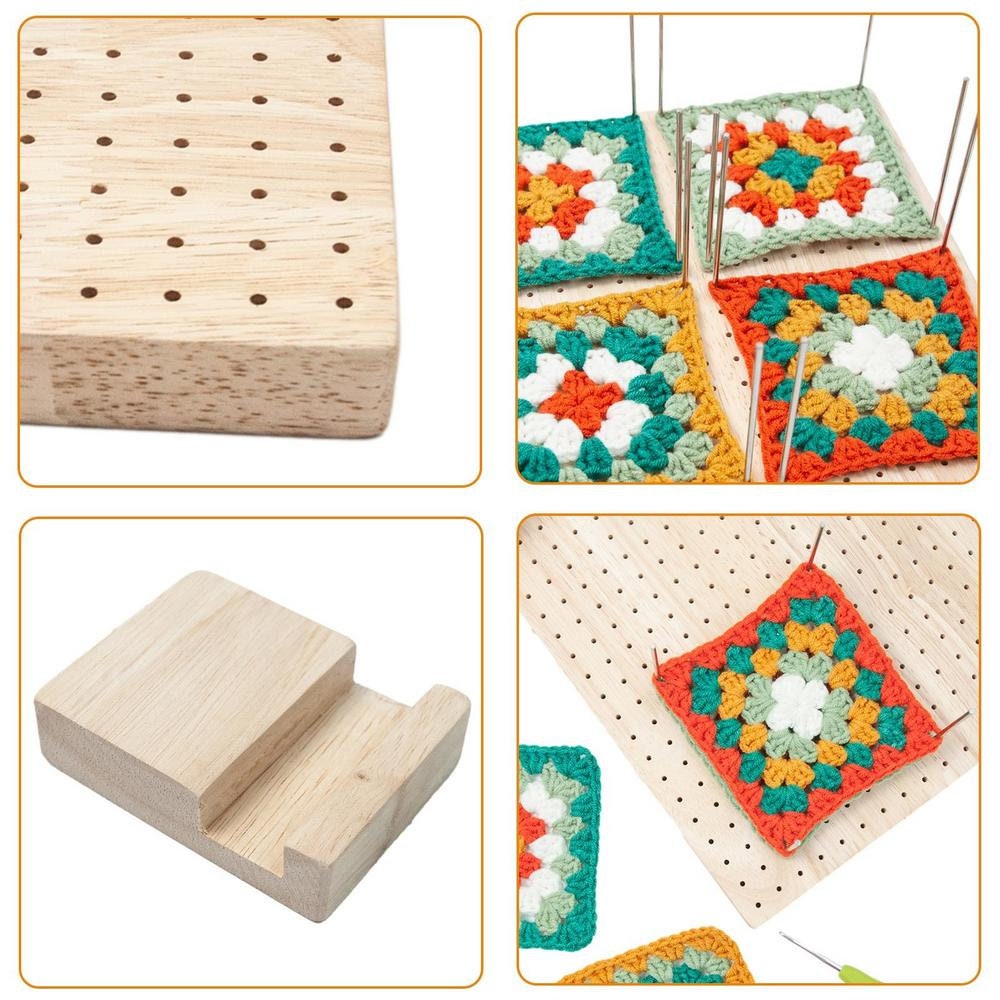 Wooden Blocking Board Granny Square Crochet Board Crafting Holes, Small  E2B4