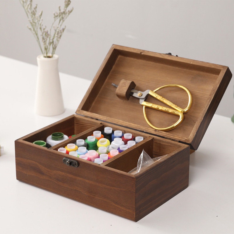 Wooden Expandable Sewing Box Wooden Storage Box For Thread - Temu