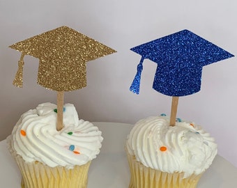 Glitter Grad Cap Cupcake Toppers, Class of 2026 Graduation Party Decorations