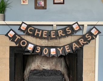 Cheers to 30 Years Banner, Whisky Banner, whisky Birthday Decorations, 30th birthday banner, dirty 30 birthday, whisky 30th birthday banner