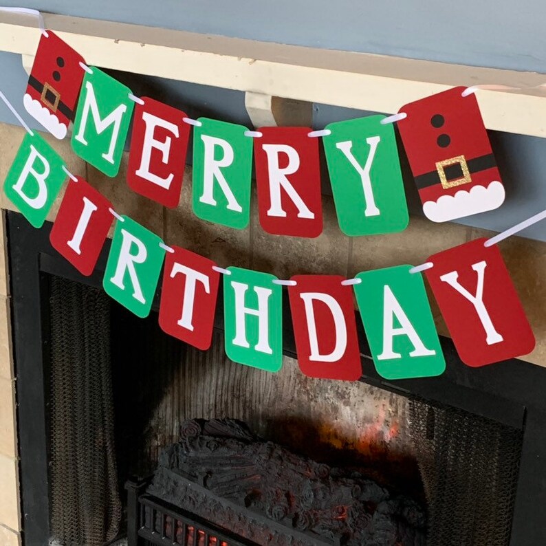 Merry Birthday Banner Christmas Birthday Decorations | Etsy