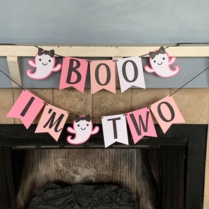 Pink Boo I’m Two banner - Pink Halloween decorations girl - pink Halloween birthday decor - Halloween decorations - Boo I&#39;m Two Banner