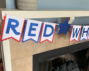 Red White & Two Banner - 4th of July Birthday Banner - little firecracker birthday banner - 4th of july banner - red white and blue birthday