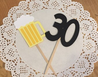 Beer Mug Cupcake Toppers - Cheers to 30 Years Banner - Birthday Banner - Birthday Decorations - 30th birthday banner - dirty 30