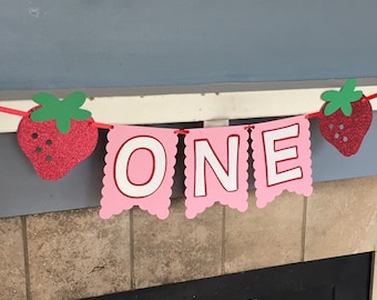 Strawberry first birthday banner, strawberry 1st birthday decorations, strawberry theme birthday banner, strawberry party decorations