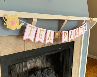 Tea Party Birthday Banner - Princess Tea Party - Tea for Three Banner - Tea for two - Tea Party Decorations - princess party banner