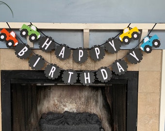 Monster truck Birthday Banner - truck Birthday decor - dump truck birthday Banner - truck First Birthday banner -transportation birthday