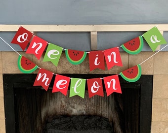 Watermelon Banner- One in a Melon Banner - watermelon first Birthday - One in a melon first birthday - watermelon party - watermelon decor