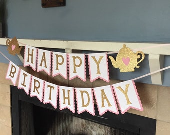 Tea Party Birthday Banner - Princess Tea Party - Tea for Two Banner - Tea Party Decorations - Tea Time Banner - princess party banner