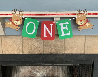 Reindeer Birthday banner - Christmas First Birthday Decorations - Reindeer party decor - christmas party decorations - christmas cake smash