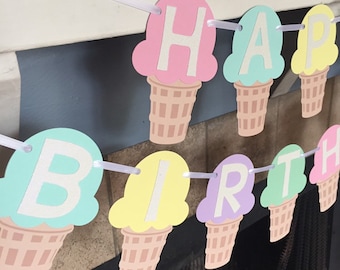 Ice Cream Birthday Banner - Ice Cream Birthday Party - Summer Birthday Banner - Ice Cream Bar Banner - Ice Cream Birthday Decorations