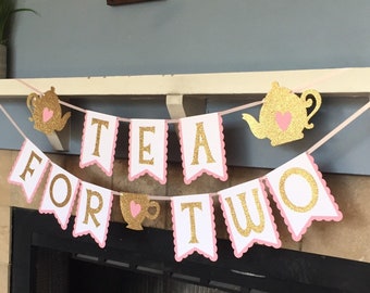 Tea Party Birthday Banner - Princess Tea Party - Tea for Two Banner - Tea Party Decorations - Tea Time Banner - princess party banner