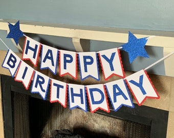 4th of July Banner - 4th of July Birthday Banner - little firecracker birthday banner - red white and two banner - red white and blue banner