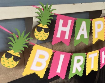 Pineapple banner - pineapple birthday decorations - pineapple first birthday - pineapple party decor- luau party- hawaiian birthday decor