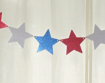 5" Patriotic Star Garland - 4th of July Decorations - Patriotic banner - red white and blue decorations - 4th of july first birthday banner