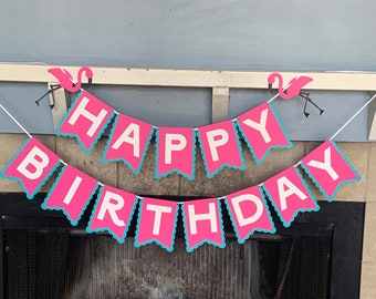Flamingo Birthday banner, Flamingo birthday decorations, flamingo party, flamingo decor, flamingo first birthday decor, Flocktails party