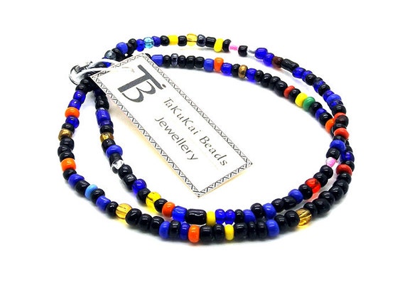 Blue Multi-Colored Double Wrap Bead Necklace Blue Multi-Colored Double Wrap Bead Necklace