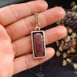 Rhodonite Bar Pendant Necklace, Heart Chakra, Healing Crystal, Rhodonite Jewelry