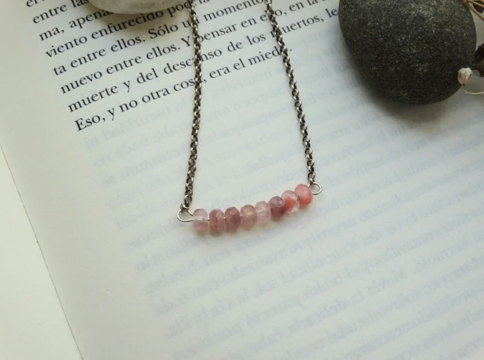 Pink Czech Glass Minimalist Bar Necklace Etsy