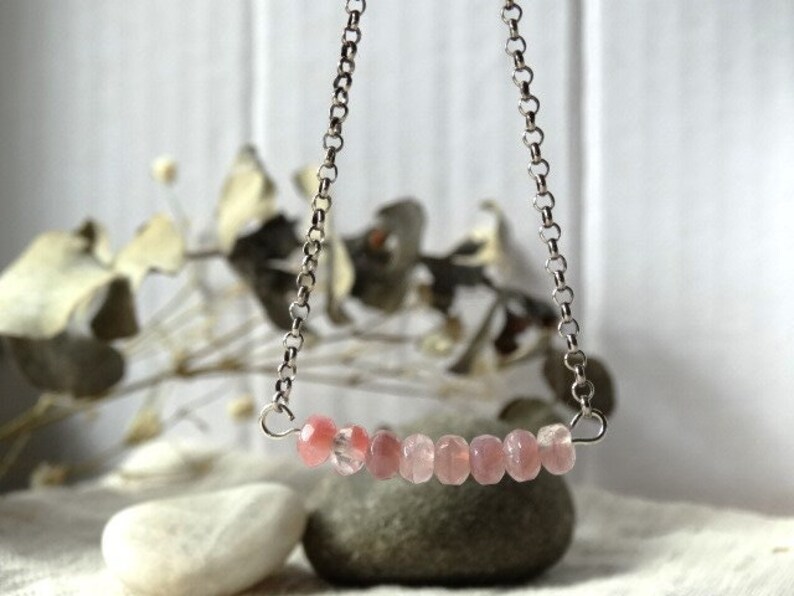 Pink Czech Glass Minimalist Bar Necklace Etsy