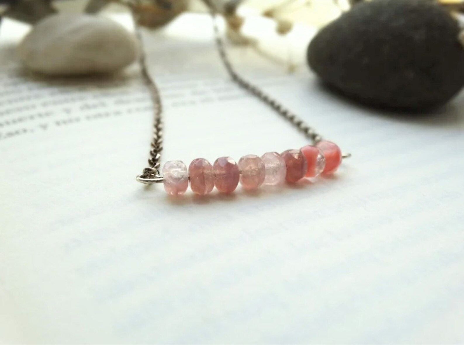 Pink Czech Glass Minimalist Bar Necklace Etsy