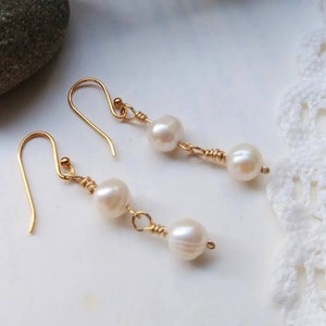Freshwater White Pearl Dangle Earrings, Gold filled earrings, Wedding Earrings