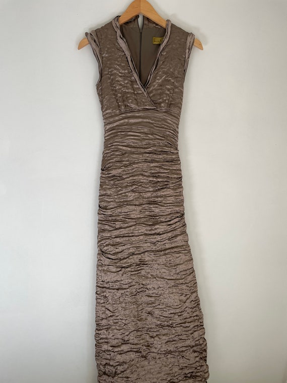 Vintage Nicole Miller ruched metallic champagne g… - image 3