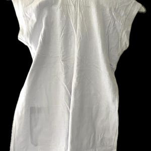Golden Wheel sleeveless deadstock 80s white single needle shirt cotton rayon Chinese brand crew neck tank top 2 front pockets small ribbed image 3