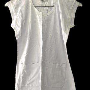 Golden Wheel sleeveless deadstock 80s white single needle shirt cotton rayon Chinese brand crew neck tank top 2 front pockets small ribbed image 2