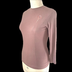 Suéter de cuello alto color puce vintage de los años 40 de Deborah, hecho en Italia, 100 % lana pura, talla mediana, grande, 42, aguja de coser bordada, botones en la espalda