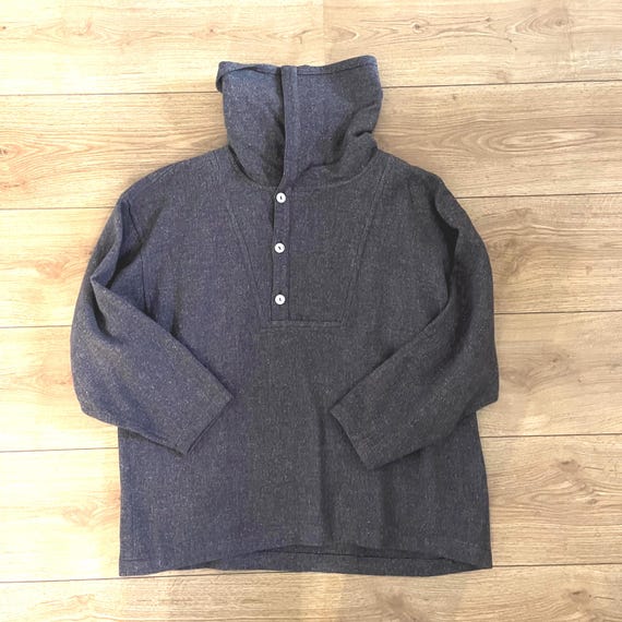 Issey Miyake Design Studio HAI Sporting Gear Natural dark brown twill anorak wool shirt cowl neck made in Japan Japanese designer Medium View 2