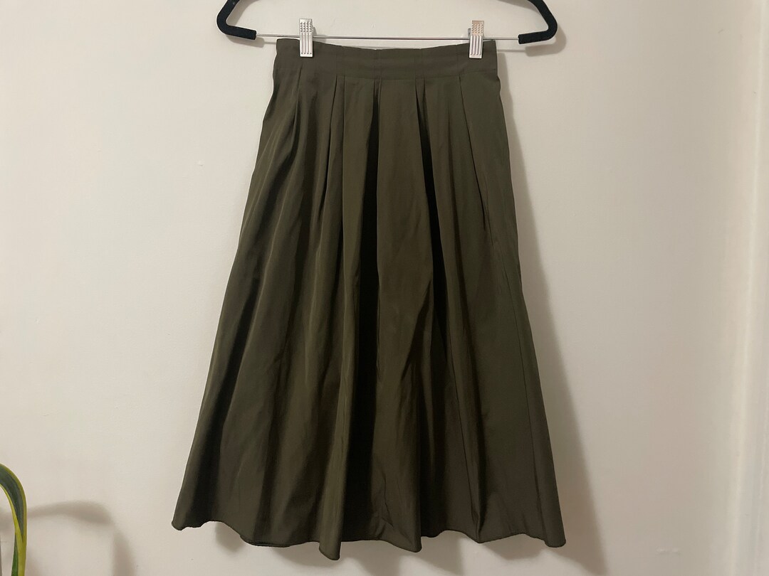 Italian Reversible Gathered Skirt Midi Ultra High Rise Elastic Waist ...