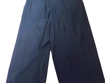 Yves Saint Laurent Rive Gauche Black Ultra High Rise Dress Pants Wide Leg Palazzo Cropped Trousers Designer Slacks 100% Wool Made in France