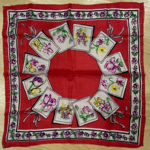 Sciarpa di seta floreale fazzoletto bandana fazzoletto da taschino fazzoletto fiocco di fiori motivo vintage anni '40 '50 '60 100% seta 16x16 rosso rosa bianco giallo verde
