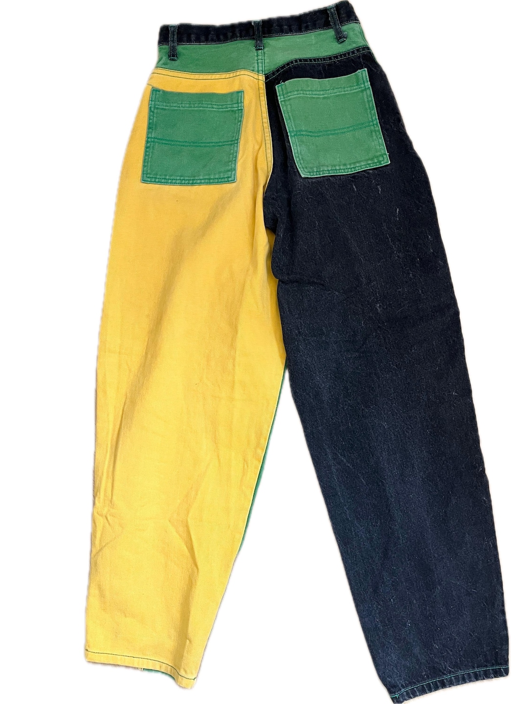 90s Cross Colours Color Block Yellow Green Black High Rise Waist